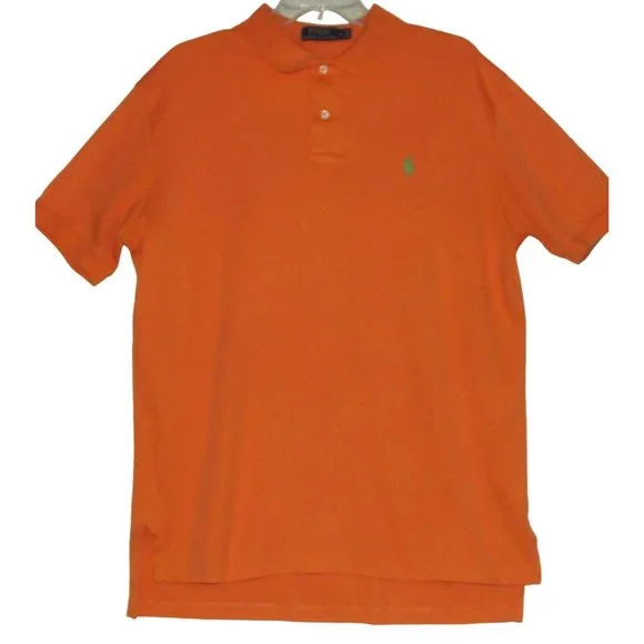 Polo Ralph Lauren Shirts Ralph Lauren Mens Medium Solid Orange Polo Shirt Cotton Short Sleeve Green Horse Poshmark